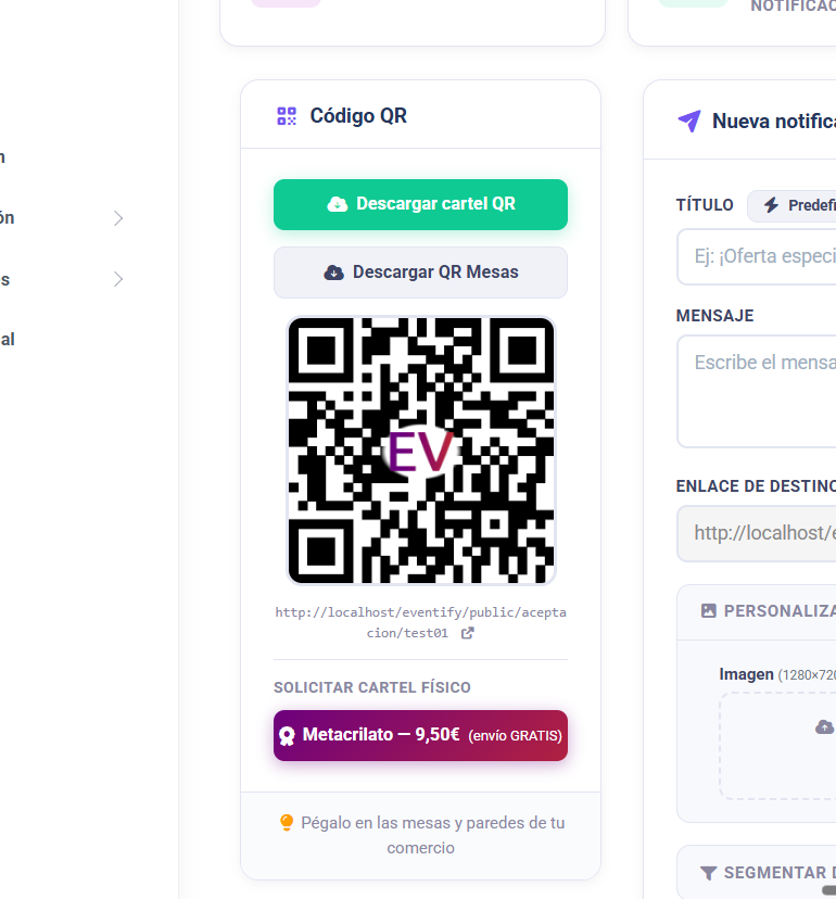 Descarga de cartel QR en Eventify