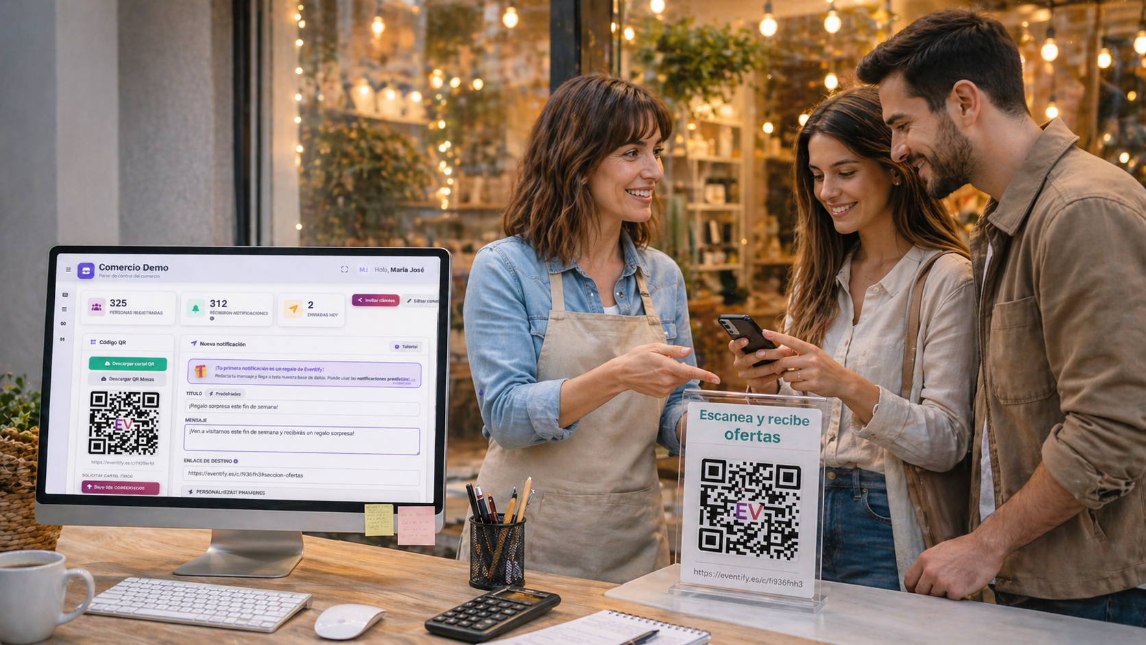 Cliente escaneando QR en comercio local